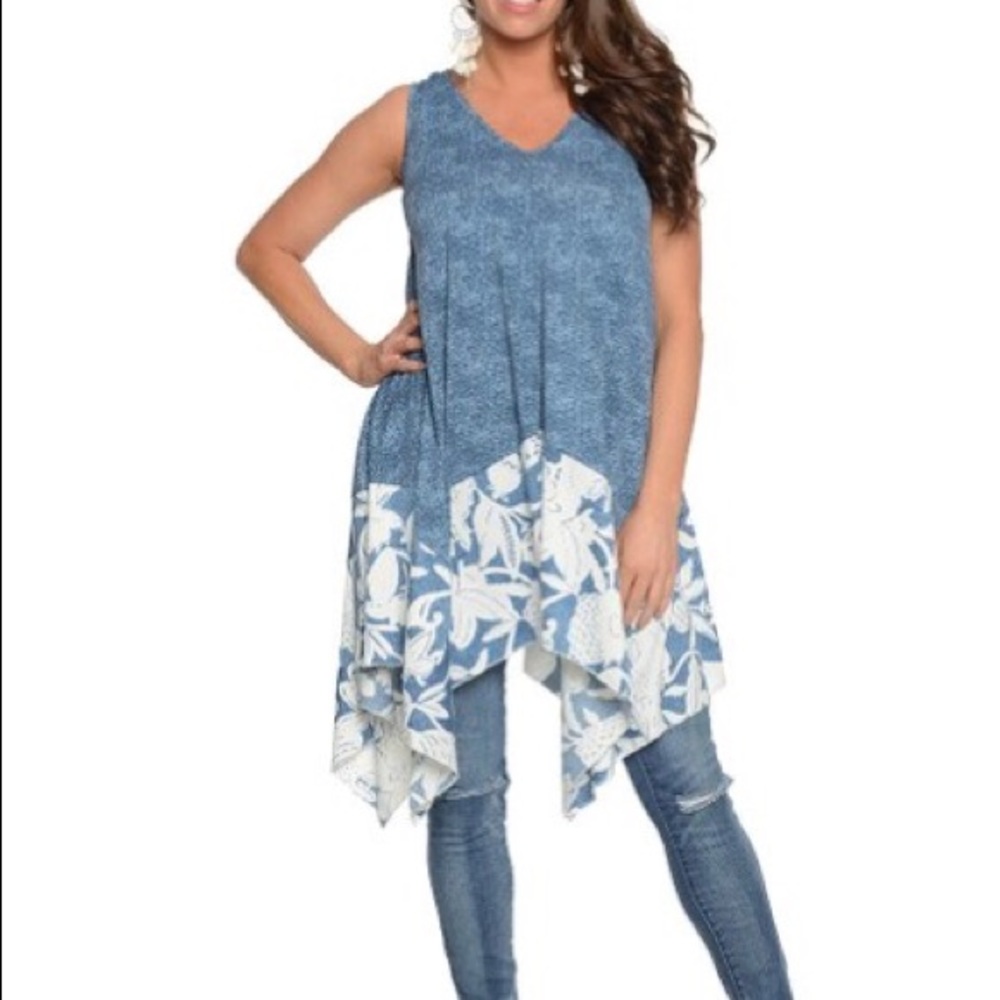 Blue Floral Handkerchief Tunic